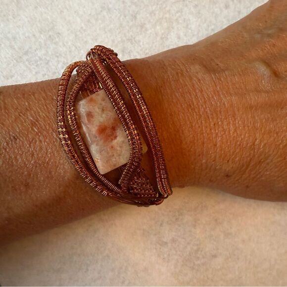 Handcrafted Copper Wire Wrapped Sunstone Bracelet Boho Artisan Bracelet - Picture 4 of 7